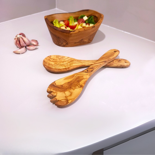 Olive Wood Salad Set