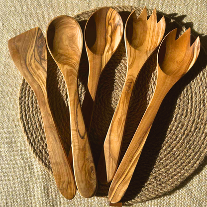 Ensemble de cuillères de cuisine en bois d'olivier (3 pièces)