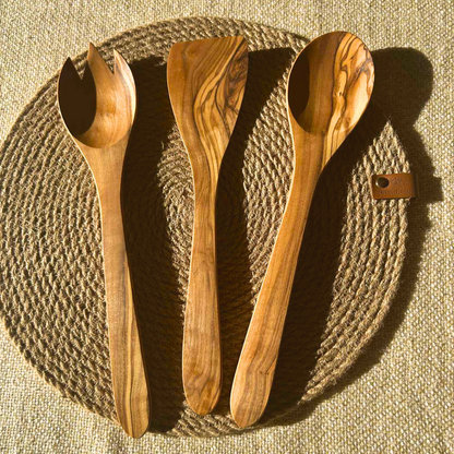Ensemble de cuillères de cuisine en bois d'olivier (3 pièces)