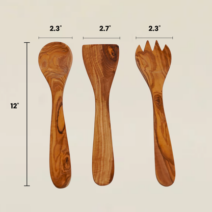 Ensemble de cuillères de cuisine en bois d'olivier (3 pièces)